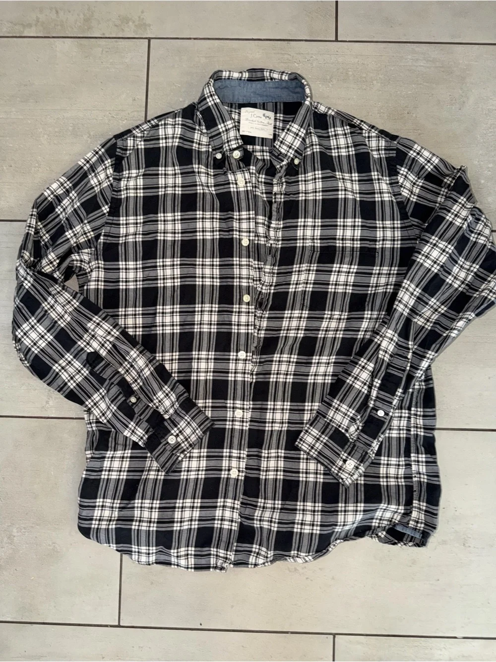 J.Crew Brushed Cotton Plaid Button Down Shirt Men’s Large Black Gray